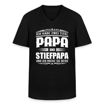 Ich habe zwei Titel - Papa und Stiefpapa - Männer-T-Shirt mit V-Ausschnitt - Schwarz - Vorne - AI Model Male 178 dark (178cm)