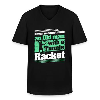 Never underestimate an old Man with Tennis Racket - Männer-T-Shirt mit V-Ausschnitt - Schwarz - Vorne - AI Model Male 178 dark (178cm)