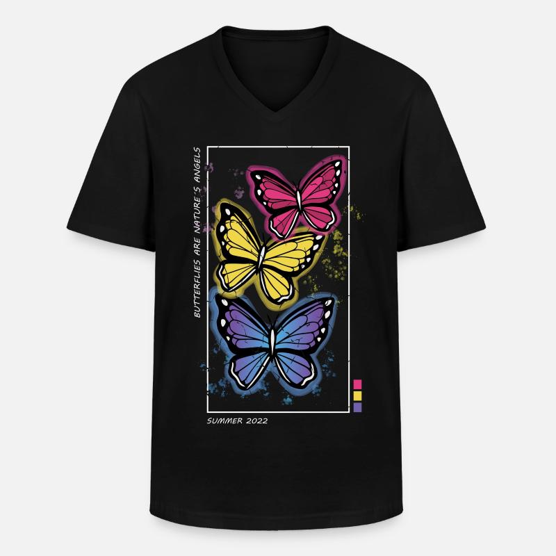 Bunte Schmetterlinge - Männer-T-Shirt mit V-Ausschnitt - Schwarz