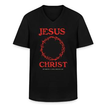Jésus-Christ donne la priorité à Dieu - T-shirt col V Homme - noir - Devant - AI Model Male 178 dark (178cm)