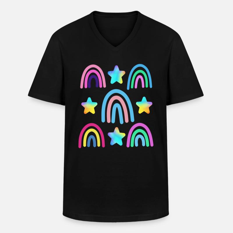 bunter Regenbogen und Sterne - Männer-T-Shirt mit V-Ausschnitt - Schwarz