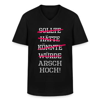 sollte hätte könnte würde Arsch hoch ! Motivation - Männer-T-Shirt mit V-Ausschnitt - Schwarz - Vorne - AI Model Male 178 dark (178cm)