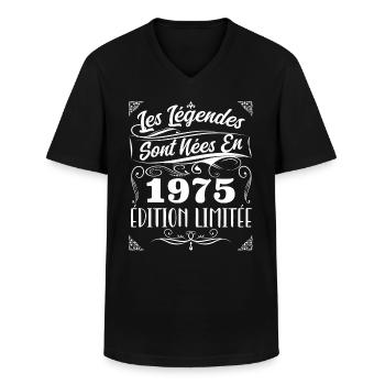 1975 les légendes sont nées en 1975 | vintage - T-shirt col V Homme - noir - Devant - AI Model Male 178 dark (178cm)