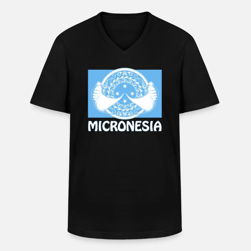 Flagge Mikronesiens und Mantarochen - Männer-T-Shirt mit V-Ausschnitt - Schwarz
