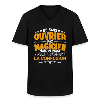 Ouvrier | Ouvrier pas Magicien | Meilleur Ouvrier - T-shirt col V Homme - noir - Devant - AI Model Male 178 dark (178cm)