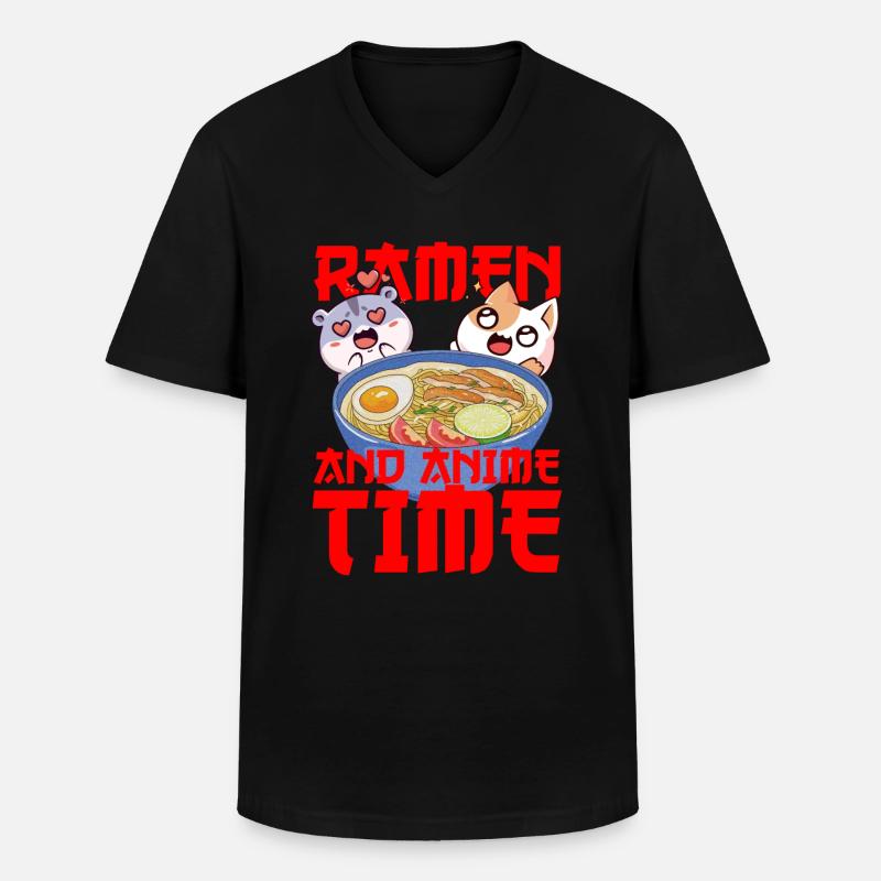 Ramen und Anime - Männer-T-Shirt mit V-Ausschnitt - Schwarz