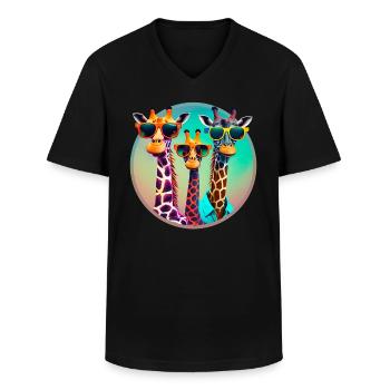 3 girafes cool avec des lunettes de soleil - T-shirt col V Homme - noir - Devant - AI Model Male 178 dark (178cm)