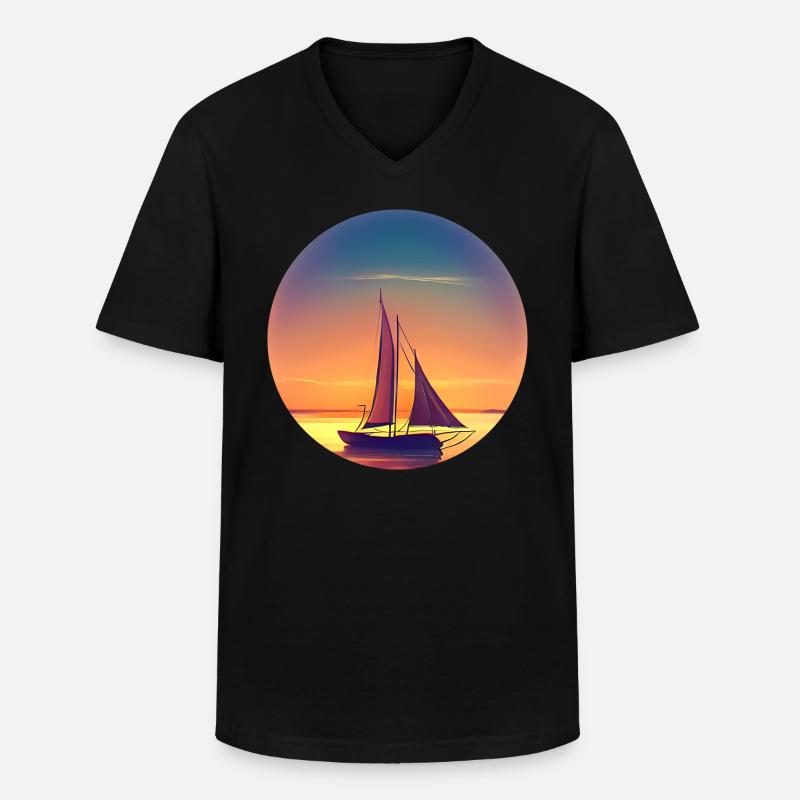 Segelboot Sunset Design - Männer-T-Shirt mit V-Ausschnitt - Schwarz