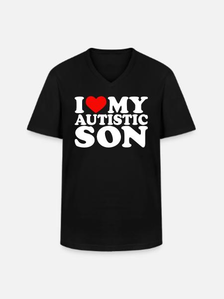 I Love My Autistic Son I Red Heart My Son - Klassiek mannen T-shirt met V-hals - zwart