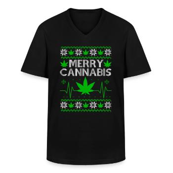 Cannabis Merry Christmas - Men's V-Neck T-Shirt - black - Front - AI Model Male 178 dark (178cm)