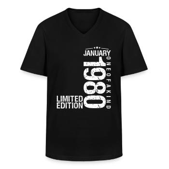 Januar 1980 Januar Jahrestag Januar 1980 - Männer-T-Shirt mit V-Ausschnitt - Schwarz - Vorne - AI Model Male 178 dark (178cm)