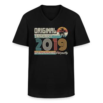 January 2019 Birthday January 2019 Gift - Men's V-Neck T-Shirt - black - Front - AI Model Male 178 dark (178cm)