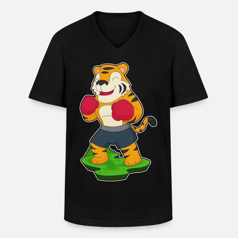 Tiger Boxer Boxhandschuhe Boxen - Männer-T-Shirt mit V-Ausschnitt - Schwarz
