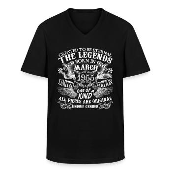 March 1955 Birthday 1955 March Best New Year - Men's V-Neck T-Shirt - black - Front - AI Model Male 178 dark (178cm)