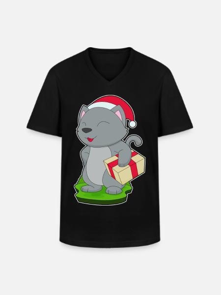 Forfait Noël chat - T-shirt col V Homme - noir