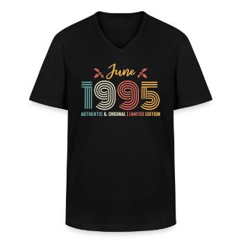 Juin 1995 anniversaire Juin 1995 Juin rétro - T-shirt col V Homme - noir - Devant - AI Model Male 178 dark (178cm)