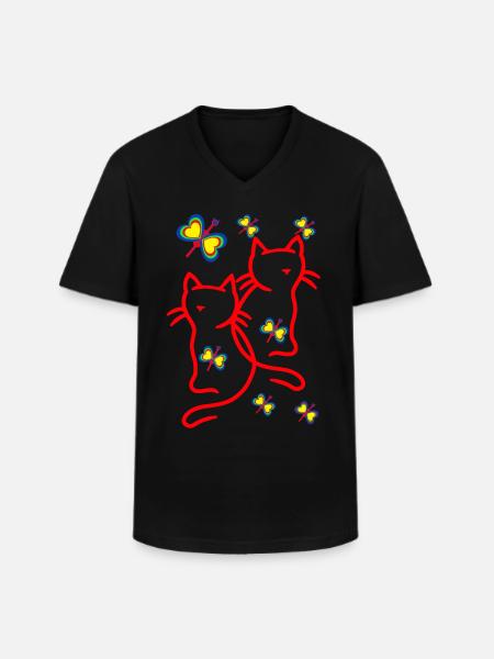 80s 90s Cats Kids Child - Men's V-Neck T-Shirt - black