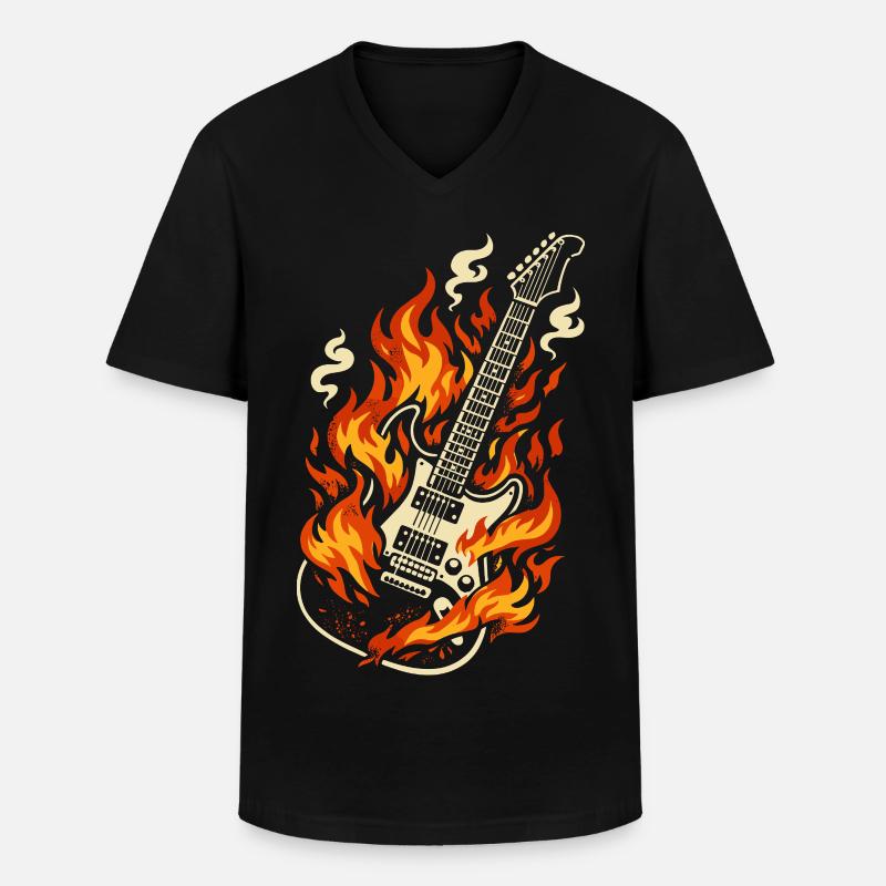 E-Gitarre Brennend Rock Geschenk - Männer-T-Shirt mit V-Ausschnitt - Schwarz