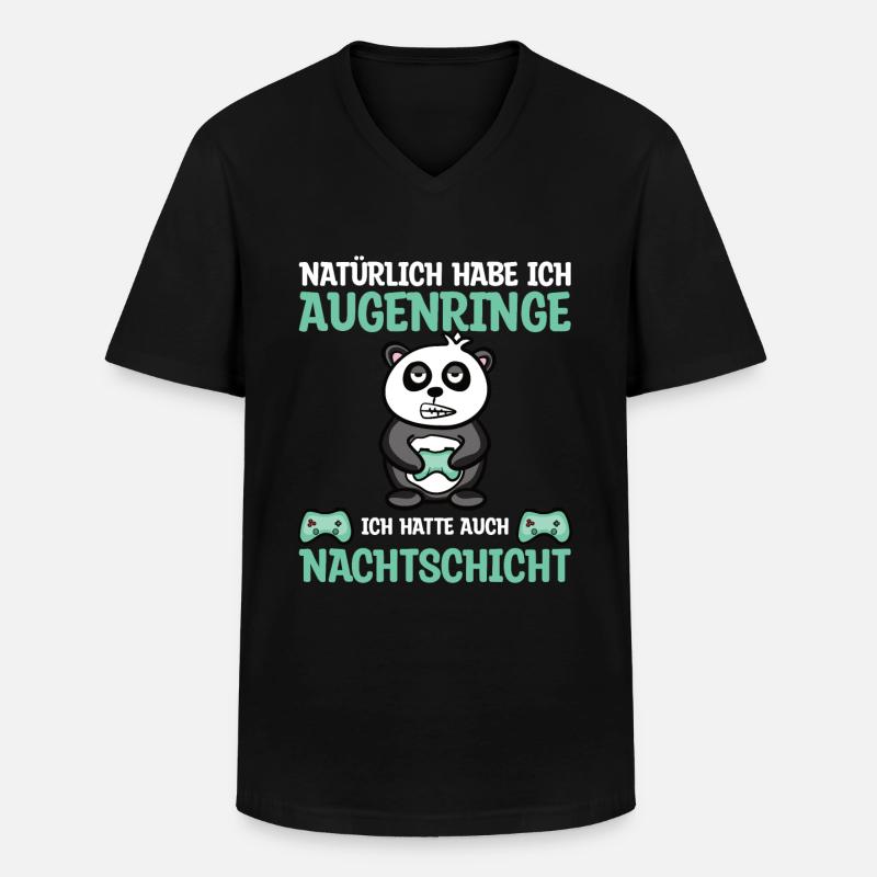 Gaming Nachtschicht Panda - Männer-T-Shirt mit V-Ausschnitt - Schwarz