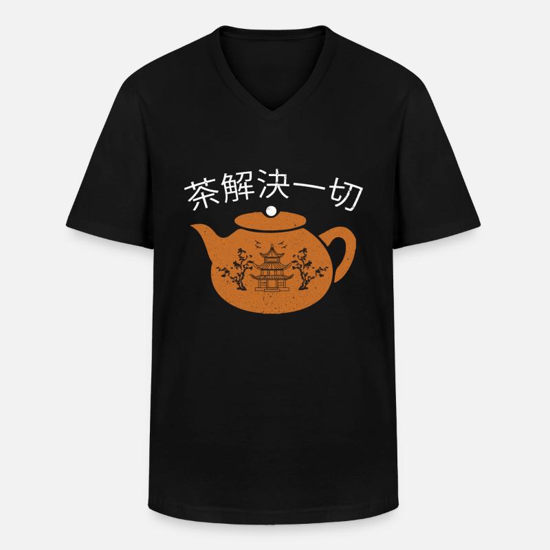Tee löst alles - Männer-T-Shirt mit V-Ausschnitt - Schwarz