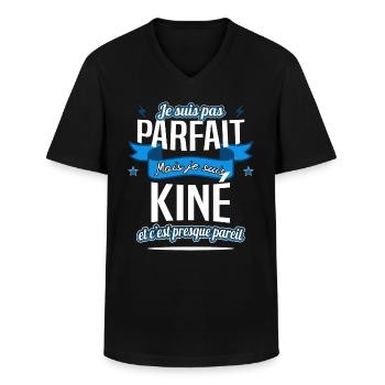 kiné / Kinésithérapeute / ostéopathe - T-shirt col V Homme - noir - Devant - AI Model Male 178 dark (178cm)