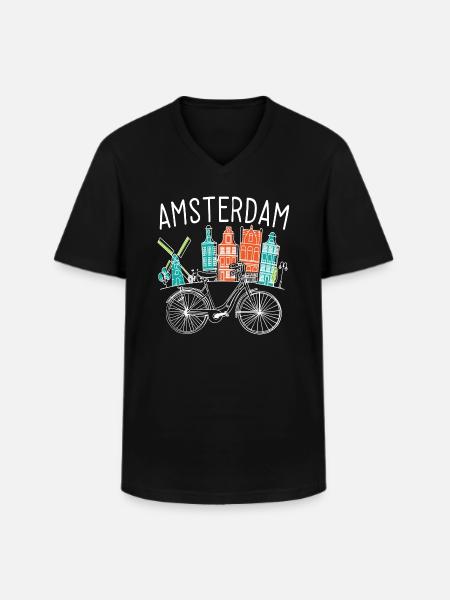 Amsterdam Fahrrad - Männer-T-Shirt mit V-Ausschnitt - Schwarz