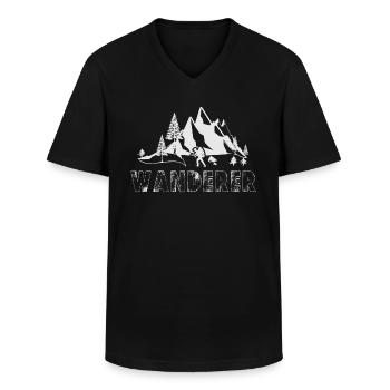 Wanderer- Wander Shirt zum Wandern - Männer-T-Shirt mit V-Ausschnitt - Schwarz - Vorne - AI Model Male 178 dark (178cm)
