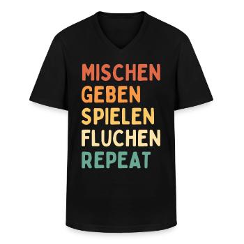 mischen geben spielen fluchen repeat - Männer-T-Shirt mit V-Ausschnitt - Schwarz - Vorne - AI Model Male 178 dark (178cm)