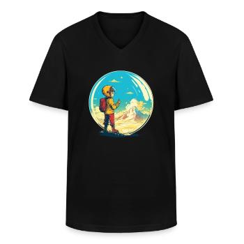 Little explorer conquers the world - Men's V-Neck T-Shirt - black - Front - AI Model Male 178 dark (178cm)