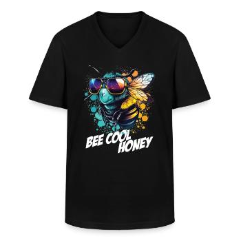 Graffiti Hummel mit Sonnenbrille Bee Cool Honey - Männer-T-Shirt mit V-Ausschnitt - Schwarz - Vorne - AI Model Male 178 dark (178cm)