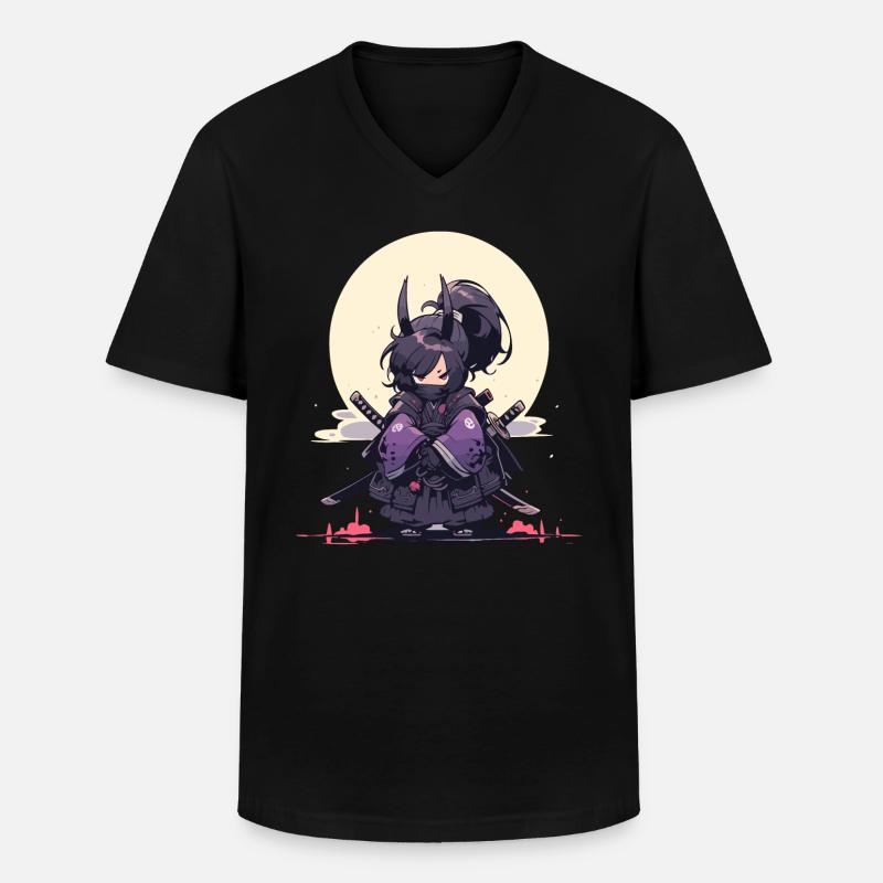 Episches Samurai Mädchen Anime-Design - Männer-T-Shirt mit V-Ausschnitt - Schwarz