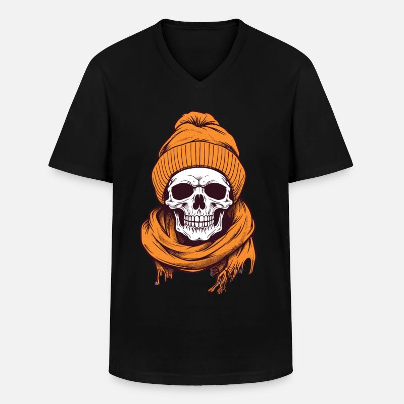 schädel herbst halloween - Männer-T-Shirt mit V-Ausschnitt - Schwarz