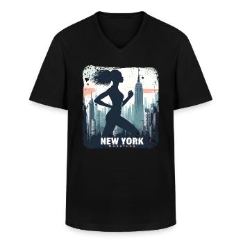 Marathonien de New York Skyline NYC - T-shirt col V Homme - noir - Devant - AI Model Male 178 dark (178cm)