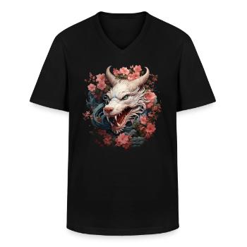 Chinesischer Drache Blumen C-drama Xianxia Wuxia - Männer-T-Shirt mit V-Ausschnitt - Schwarz - Vorne - AI Model Male 178 dark (178cm)