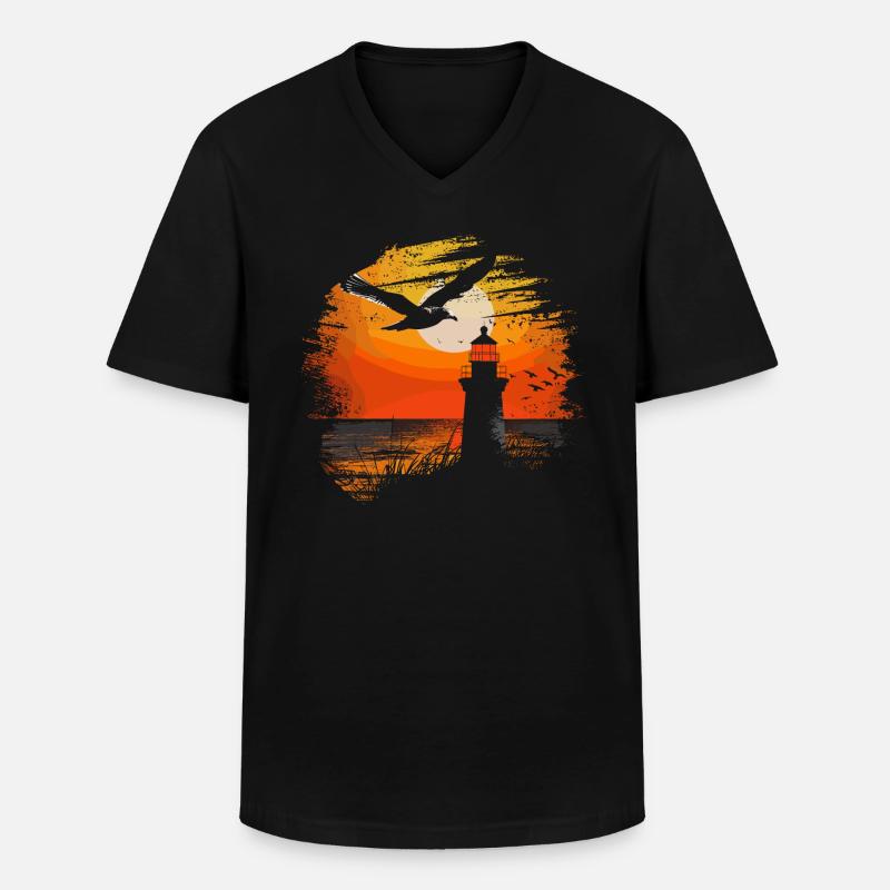 Möwe Seevogel Leuchtturm Sunset - Männer-T-Shirt mit V-Ausschnitt - Schwarz