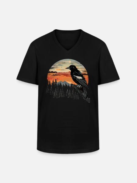 Magpie Bird Bird Breeder Flying - Men's V-Neck T-Shirt - black