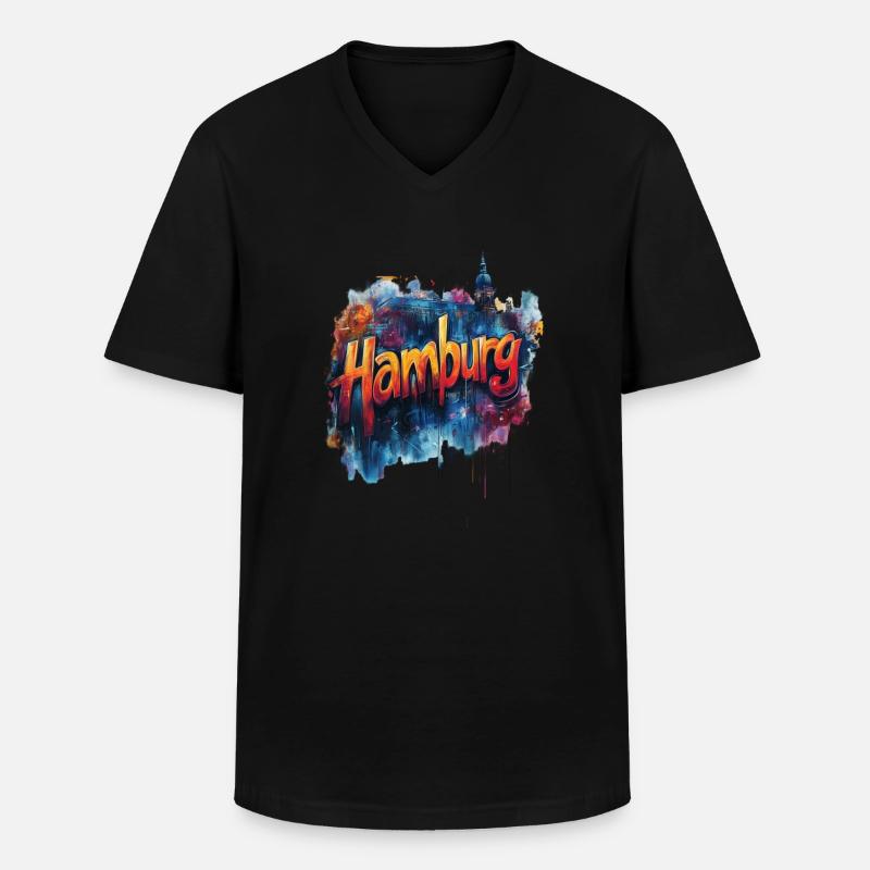Hamburg - Männer-T-Shirt mit V-Ausschnitt - Schwarz