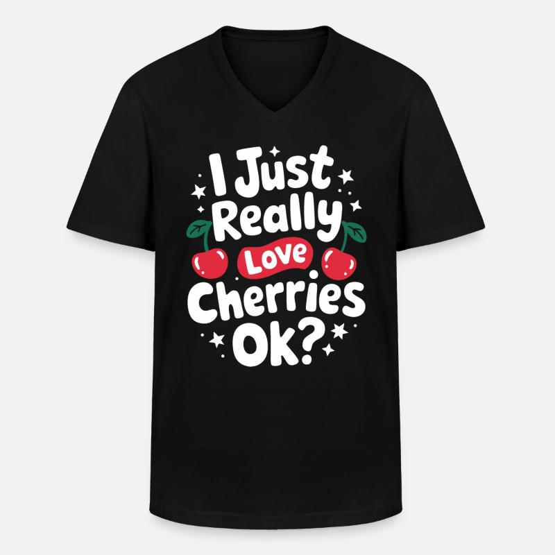 Kirsche Kirschen Früchte Essen - Männer-T-Shirt mit V-Ausschnitt - Schwarz