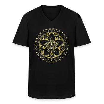 Polynesische Blüte Gelb - Männer-T-Shirt mit V-Ausschnitt - Schwarz - Vorne - AI Model Male 178 dark (178cm)