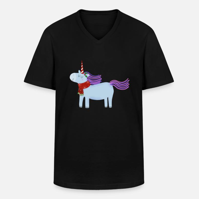 Weihnachtseinhorn mit Schal - Männer-T-Shirt mit V-Ausschnitt - Schwarz