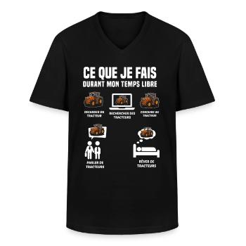 Tracteur Cadeau homme femme enfant Agriculteur - T-shirt col V Homme - noir - Devant - AI Model Male 178 dark (178cm)