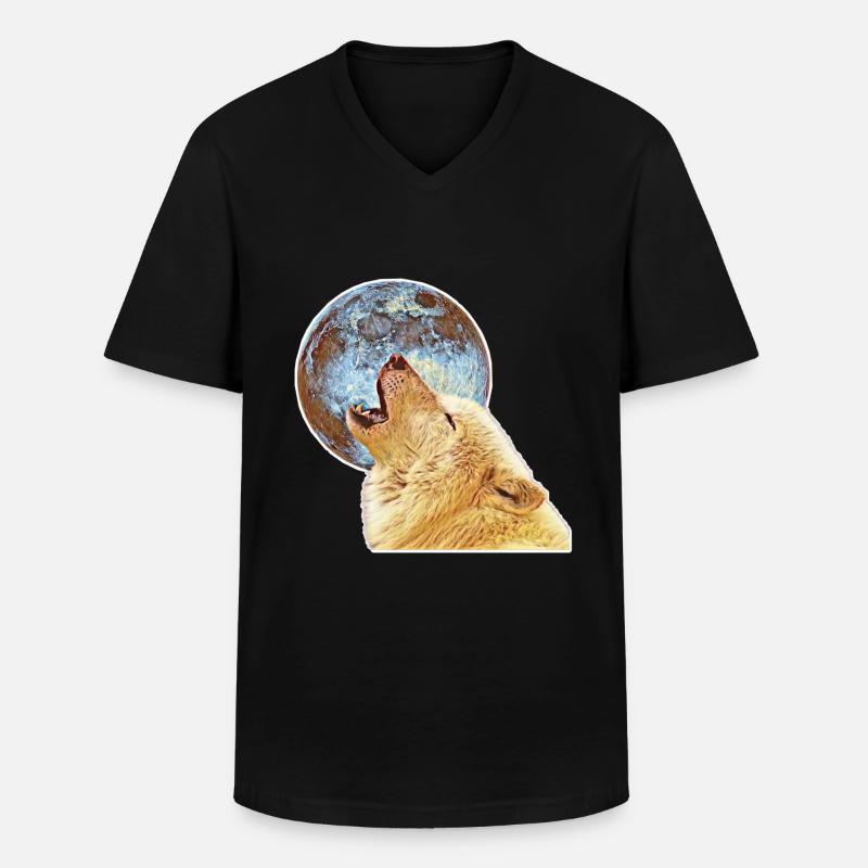 Wolf - Männer-T-Shirt mit V-Ausschnitt - Schwarz