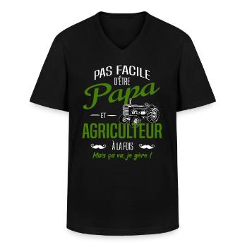 PAPA AGRICULTEUR - T-shirt col V Homme - noir - Devant - AI Model Male 178 dark (178cm)