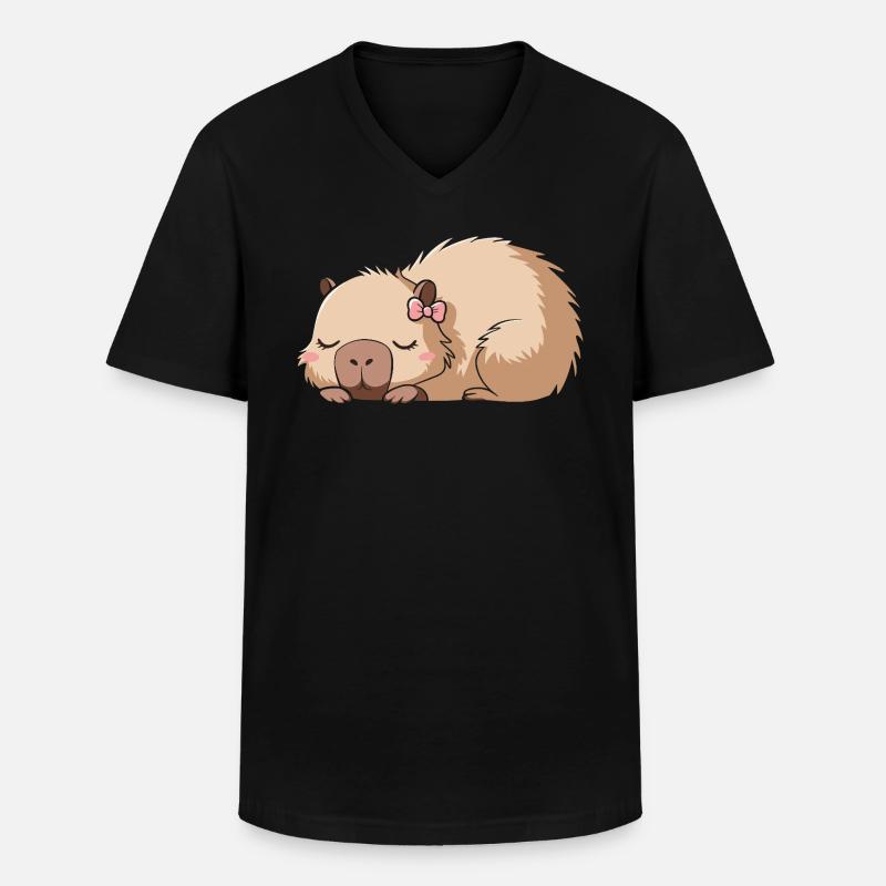 Süßes Capybara Rosa Schleife Capybara - Männer-T-Shirt mit V-Ausschnitt - Schwarz