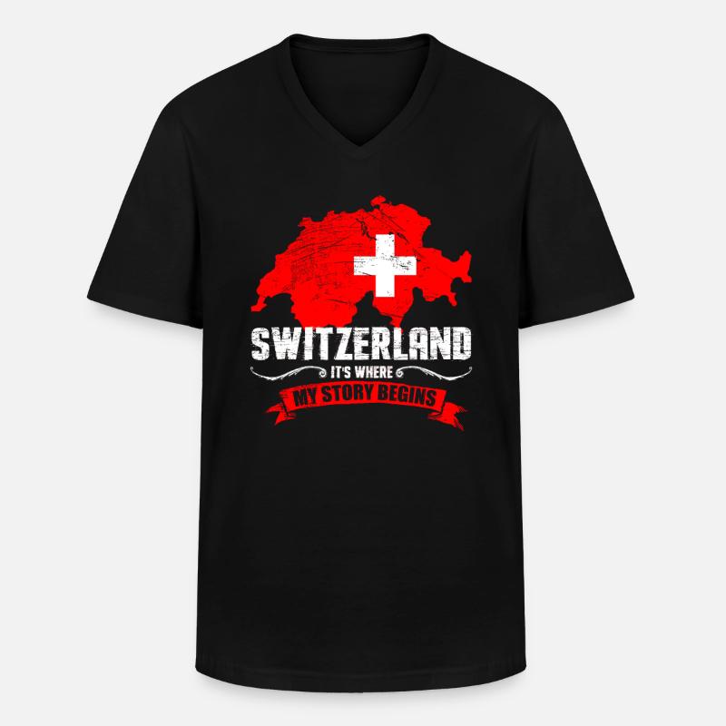 Schweizer - Männer-T-Shirt mit V-Ausschnitt - Schwarz