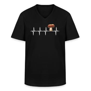 Pilze sammeln Steinpilz Pilzsammler Herzschlag - Männer-T-Shirt mit V-Ausschnitt - Schwarz - Vorne - AI Model Male 178 dark (178cm)
