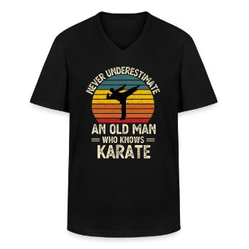Never Underestimate An Old Man With A Karate Funny - Men's V-Neck T-Shirt - black - Front - AI Model Male 178 dark (178cm)