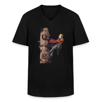 Motorsäge Waldarbeiter Kettensäge Holzfäller - Männer-T-Shirt mit V-Ausschnitt - Schwarz - Vorne - AI Model Male 178 dark (178cm)