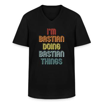 BASTIAN - Männer-T-Shirt mit V-Ausschnitt - Schwarz - Vorne - AI Model Male 178 dark (178cm)
