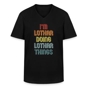 LOTHAR - Männer-T-Shirt mit V-Ausschnitt - Schwarz - Vorne - AI Model Male 178 dark (178cm)